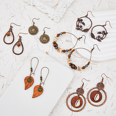 6 Pairs 6 Style Flower & Ring & Teardrop & Leaf Alloy Dangle Earrings Sets with Enamel(EJEW-FI0001-62)-5