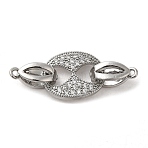 Brass Micro Pave Clear Cubic Zirconia Fold Over Clasps, Cadmium Free & Nickel Free & Lead Free, Oval, Real Platinum Plated, Oval: 11.5x14.5x2.5mm; Clasps: 11x4.5x5.5mm, Hole: 0.8mm(KK-M270-07P)