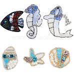 6Pcs 6 Style Sea Animal Handmade Ornament Accessories, Plastic Beaded Appliques, for DIY Clothes, Bag, Shoes Decoration, Fish/Whale/Shell, Mixed Color, 32~65x29~79x1.6~10mm, 1pc/style(DIY-GF0008-86)