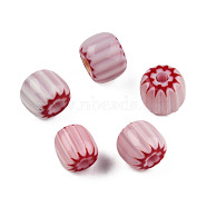 Handmade Lampwork Beads Strands, Column, Misty Rose, 5.5~7.5x4.5~6mm, Hole: 1.4mm, about 70~72pcs/strand, 15.75 inch~15.94 inch(40~40.5cm)(LAMP-N023-003-10)