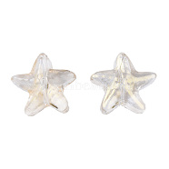 Transparent Spray Painted Glass Beads, with Glitter Powder, Starfish, Goldenrod, 14x15x6.5mm, Hole: 1mm(GLAA-N035-027-D01)