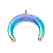Ion Plating(IP) 304 Stainless Steel Pendants, Double Horn/Crescent Moon, Rainbow Color, 22.5x23x4mm, Hole: 1.8mm(STAS-F229-01-M)