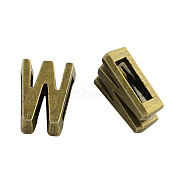 Tibetan Style Alloy Letter Slide Charms, Cadmium Free & Nickel Free & Lead Free, Letter.W, 11x2~8x4mm, Hole: 7x2mm, about 1135pcs/1000g(TIBEB-Q055-23AB-NR)