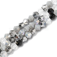 Electroplate Glass Beads Strands, Opaque & Transparent & AB Color Plated, Faceted, Bicone, Gray, 4x4.5mm, Hole: 0.9mm, about 94~95pcs/strand, 13.86''(35.2cm)(EGLA-D018-02C)