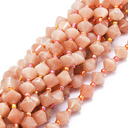 Natural Peach Moonstone Beads Strands, Faceted, Bicone, 8x8mm, Hole: 1mm, about 40pcs/strand, 15.24''(38.7cm)(G-E569-C14)