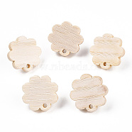 Ash Wood Stud Earring Findings, with 304 Stainless Steel Pin, Flower, 17x17mm, Hole: 1.8mm, Pin: 0.7mm(EJEW-N017-011X)