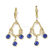 Hamsa Hand 304 Stainless Steel Enamel Hoop Earrings, Dangle Earrings for Women, Real 18K Gold Plated, 47x15.5mm(EJEW-L283-029G)