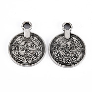 Tibetan Style Alloy Pendants, Cadmium Free & Lead Free, Flat Round, Antique Silver, 23x17.5x1.5mm, Hole: 2.5mm(TIBEP-Q089-015-RS)