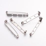 Iron Brooch Findings, Back Bar Pins, with Three Holes, Platinum, 38x5mm, Hole: 2mm, Pin: 1mm(IFIN-R117)