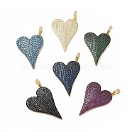 Rack Plating Brass Micro Pave Cubic Zirconia Pendants, Real 18K Gold Plated, Long-Lasting Plated, Lead Free & Cadmium Free, Heart, Mixed Color, 45x30x3mm, Hole: 7x4.8mm(KK-E281-01G)