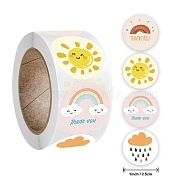 Word Thank You Self Adhesive Paper Stickers, Round with Weather Pattern Sticker Labels, Gift Tag Stickers, Mixed Color, 2.5x0.1cm, 500pc/roll(DIY-M023-06)
