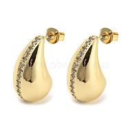 Brass Micro Pave Cubic Zirconia Stud Earrings, Teardrop, Real 16K Gold Plated, 20x11mm(EJEW-C066-07G)