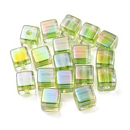 UV Plating Transparent Acrylic European Beads, Large Hole Beads, Cube, Lawn Green, 13.5x13.5x13.5mm, Hole: 4mm(OACR-F004-10C)
