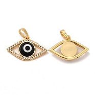 Rack Plating Brass Micro Pave Clear Cubic Zirconia Pendants, with Handmade Evil Eye Lampwork, Cadmium Free & Lead Free, Long-Lasting Real 18K Gold Plated, Eye Charm, Black, 15.5x23x4mm, Hole: 6x3mm(LAMP-A153-04G-09)