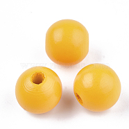 Painted Natural Wood European Beads, Large Hole Beads, Round, Gold, 16x15mm, Hole: 4mm(WOOD-S049-06I)