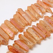 Chips Electroplated Natural Quartz Crystal Beads Strands, Orange, 20~53x7~15x5~13mm, Hole: 1~2mm, 15.3 inch(G-N0128-58)