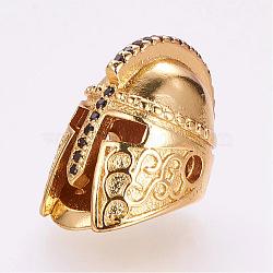 Brass Micro Pave Cubic Zirconia Gladiator Helmet Beads, Golden, 18x12x13mm, Hole: 2mm(ZIRC-G099-22G)