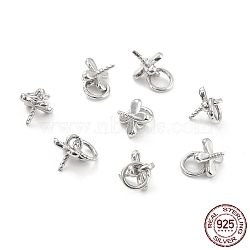 Rhodium Plated 925 Sterling Silver Peg Bails, with Jump Rings, Clover, Platinum, 6x5mm, Ring: 4.5x0.7mm, Pin: 0.7mm(STER-Z001-013P)