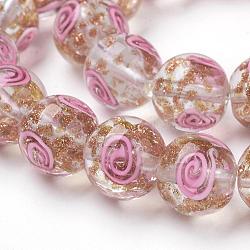 Handmade Gold Sand Lampwork Beads Strands, Round, Vortex Pattern, Clear, 12mm, Hole: 2mm, 30pcs/strand, 13.18 inch(LAMP-L072-G10)