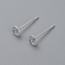 304 Stainless Steel Stud Earring Findings, Silver, 14x6mm, Pin: 0.8mm(STAS-H436-25S-6mm)