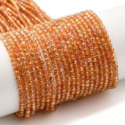 Electroplate Transparent Glass Beads Strands, Rainbow Plated, Faceted Round, Orange, 2mm, Hole: 0.7mm, about 184~187pcs/strand, 14.45''(36.7cm)(GLAA-H021-01A-FR06)