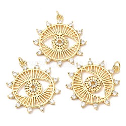 Rack Plating Brass Micro Pave Cubic Zirconia Pendants, with  Jump Ring, Long-Lasting Plated, Lead Free & Cadmium Free, Evil Eye, Real 18K Gold Plated, 32.5x30x3mm, Hole: 3mm(KK-A185-30G)