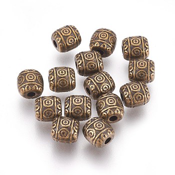 Tibetan Style Alloy Beads, Antique Bronze Color, Barrel, Lead Free & Cadmium Free, 6mm in diameter, 6mm long, hole: 1.6mm