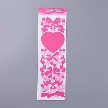 Bowknot & Heart Pattern Decorative Stickers Sheets, for Scrapbooking, Calendars, Arts, Kids DIY Crafts, Fuchsia, 260x80mm