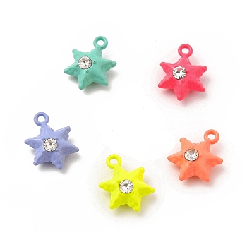 Spray Painted Alloy Pendants, with Rhinestone, Hexagram Charm, Mixed Color, 13x10x5mm, Hole: 1.2mm