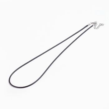 Korean Waxed Polyester Cord Necklace Making, with Brass Lobster Claw Clasps and Iron Extender Chain, Platinum, 17.7 inch(45cm), 2mm