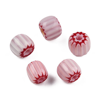 Handmade Lampwork Beads Strands, Column, Misty Rose, 5.5~7.5x4.5~6mm, Hole: 1.4mm, about 70~72pcs/strand, 15.75 inch~15.94 inch(40~40.5cm)