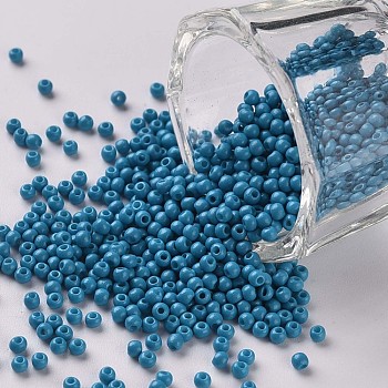11/0 Grade A Round Glass Seed Beads, Baking Paint, Deep Sky Blue, 2.3x1.5mm, Hole: 1mm, about 48500pcs/pound