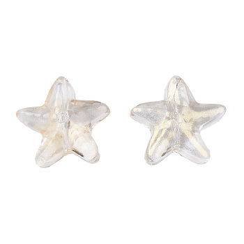 Transparent Spray Painted Glass Beads, with Glitter Powder, Starfish, Goldenrod, 14x15x6.5mm, Hole: 1mm