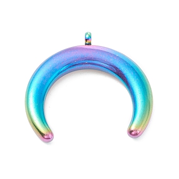 Ion Plating(IP) 304 Stainless Steel Pendants, Double Horn/Crescent Moon, Rainbow Color, 22.5x23x4mm, Hole: 1.8mm