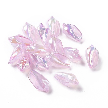 UV Plating Rainbow Iridescent Acrylic Beads, Conch Shape, Pearl Pink, 30x16x14mm, Hole: 1.7mm
