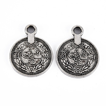 Tibetan Style Alloy Pendants, Cadmium Free & Lead Free, Flat Round, Antique Silver, 23x17.5x1.5mm, Hole: 2.5mm