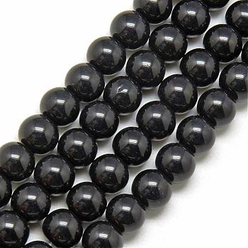 Glass Beads Strands, Round, Black, about 12mm in diameter, hole: 1mm, 29pcs/strand, 14 inch