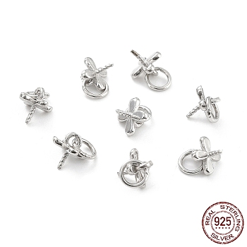 Rhodium Plated 925 Sterling Silver Peg Bails, with Jump Rings, Clover, Platinum, 6x5mm, Ring: 4.5x0.7mm, Pin: 0.7mm