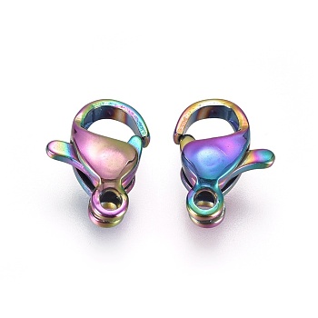 Ion Plating(IP) 304 Stainless Steel Lobster Claw Clasps, Parrot Trigger Clasps, Rainbow Color, 10x7x3mm, Hole: 1.2mm
