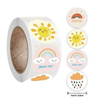 Word Thank You Self Adhesive Paper Stickers, Round with Weather Pattern Sticker Labels, Gift Tag Stickers, Mixed Color, 2.5x0.1cm, 500pc/roll