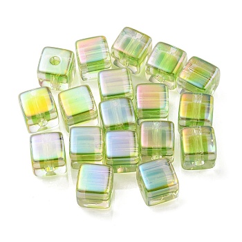 UV Plating Transparent Acrylic European Beads, Large Hole Beads, Cube, Lawn Green, 13.5x13.5x13.5mm, Hole: 4mm