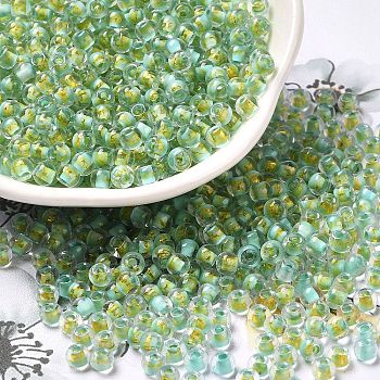Transparent Glass Round Seed Beads, Inside Colours, Round, Light Green, 6/0, 4x3mm, Hole: 1.2mm, about 7258pcs/pound