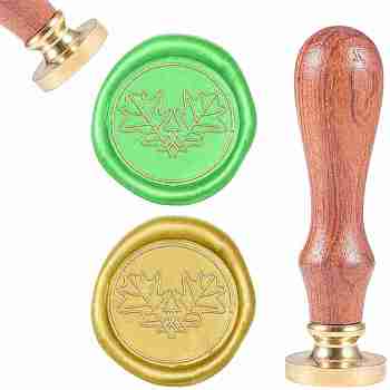 DIY Scrapbook, Brass Wax Seal Stamp and Wood Handle Sets, Oak Leaf, Golden, 8.9x2.5cm, Stamps: 25x14.5mm