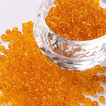 Glass Seed Beads, Transparent, Round, Orange, 8/0, 3mm, Hole: 1mm, about 10000 beads/pound