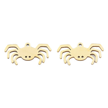 Ion Plating(IP) 201 Stainless Steel Pendants, Halloween Style, Crab, Real 18K Gold Plated, 12x24.5x1mm, Hole: 1.4mm