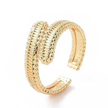 Brass Hollow Out Rectangle Open Cuff Ring for Women, Golden, Inner Diameter: 17mm