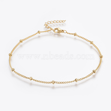 304 Stainless Steel Anklets, with Lobster Claw Clasps, Round Beads and Twist Chain, Golden, 9 inches(230mm); 1.5mm(AJEW-H013-04G)