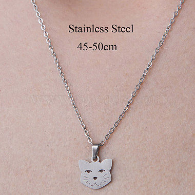 201 Stainless Steel Cat Pendant Necklace(NJEW-OY001-23)-3