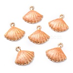 Alloy Enamel Pendants, Shell Shape, Light Gold, PeachPuff, 19.5x19x3mm, Hole: 1.8mm(PALLOY-P231-01LG)