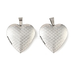 316 Stainless Steel Locket Pendants, Heart with Scale Pattern Charm, with 304 Stainless Steel Snap on Bails, Stainless Steel Color, 42.5x39.5x9mm, Hole: 11x6mm, Inner Size: 30.5x32mm(STAS-K321-27P)